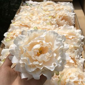 Grande tête de fleur décorative de pivoine heureuse artificielle 13CM soie floraison à la main faire des fleurs de mariage mur fête florale décoration de la maison