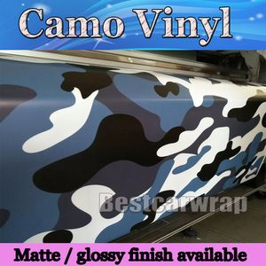 Grande Blue Blanc Blanc Camo Camo Vinyl Côte d'enveloppement avec air rlease Gloss / Matt Arctic Bleu Camouflage Couvre -ffrage des décalques de voiture 1.52x30m / rouleau