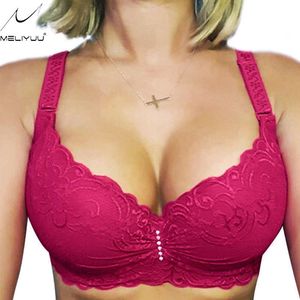 Bras Pecho grande para mujeres Super Push Up Bra C D DD E Copa Ropa interior sexy Lace Bralette Lencería BH Top