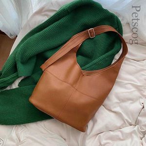 Grande capacité décontracté Shopper sacs fourre-tout conception Simple sac à bandoulière en cuir souple solide Vintage mode dames grands sacs à main marron