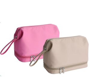 Bolsas de maquillaje simples de viaje portátiles de gran capacidad, neceser cosmético de nailon de doble capa para mujer, bolso de viaje para exteriores