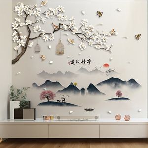 Pegatinas de pared artística de estilo chino grande, árbol DIY, paisaje de bambú, decoración del hogar, papel tapiz, Mural de vinilo extraíble, carteles, decoraciones
