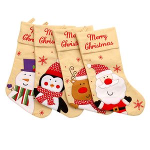 Grands sacs de stockage de cadeaux de chaussettes de bas de Noël imprimés avec le pendentif d'arbre de Noël de Santa EK Bonbons de vacances et sac d'emballage de cadeau Ventes d'usine directement