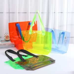 Grand sac fourre-tout en couleur sacs transparents transparent sac à main épaule PVC Sac de rangement imperméable pour sacs en plastique LX6196