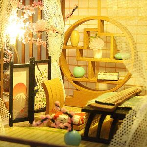 Grande maison de poupée en bois, Kit de bricolage, modèle de construction de style japonais, jouets à assembler pour enfants, meubles de maison de poupée en bois, cadeau d'anniversaire