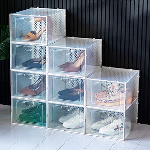 Caja de zapatos de almacenamiento transparente de plástico de doble marco grande caja de almacenamiento plegable caja de zapatos de baloncesto de pp impermeable a prueba de polvo