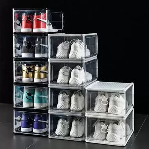 Large Hard Plastic Shoe Box Detachable Folding Stackable Shoes Organizer Bins Storage Dust-proof Cabinet Thickened Transparent Moistureproof FY5403