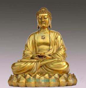 Gran bonito bronce latón Sakyamuni Gautama Amitabha estatua de Buda figura 10 