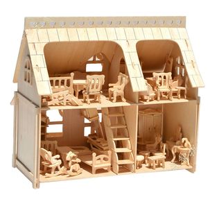 Grand porche maison complète véranda bricolage modèle 3D puzzle échelle bâtiment 34 pièces meubles 33*30*20 jouets d'architecture en bois vente en gros