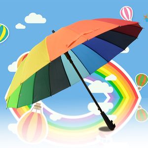 Grand parapluie arc-en-ciel coupe-vent couleur unie à long manche, automatique, cadre solide, étanche, 16 nervures, cadeau d'affaires, logo personnalisé pour femmes et hommes TR0059