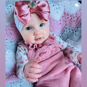 Lazos grandes para el pelo de satén con cinta ancha de nailon para niñas y niños, diadema con diamantes de imitación y perlas, turbante, accesorios para la cabeza para niñas M4263