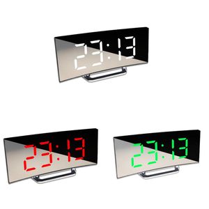 Grand écran LED Surface incurvée miroir horloge silencieux réveil bureau décoration de la maison économie d'énergie stockage de données horloge