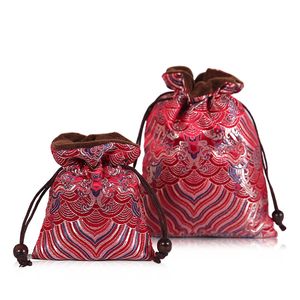Bolsas de joyería con cordón de brocado de seda grande, bolsa de viaje portátil gruesa de terciopelo, bolsa de almacenamiento de cosméticos de estilo chino, 1 Uds.