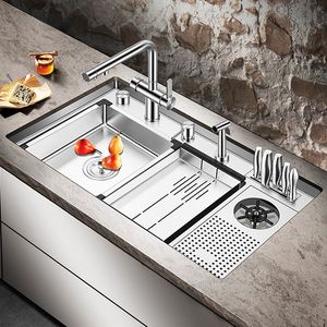 Large Size Cup Rinser Stepped Kitchen Sink SUS 304 Stainless Steel Handmade Brushed Sinks Kitchen Sink