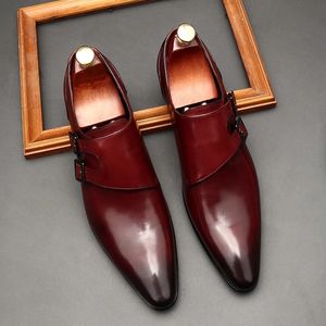 Gran tamaño EUR37-46 Doble hebilla negra / marrón Tan bronceado zapatos de negocios de negocios de cuero genuino de cuero zapatos de boda