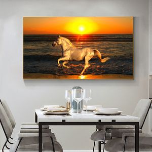 Póster de paisaje marino de gran tamaño, pintura en lienzo, arte de pared, imagen de caballo corriendo, impresión HD para decoración de sala de estar y estudio