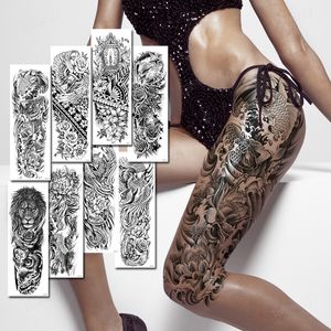 Grand autocollant de tatouage temporaire étanche noir cuisse jambe sexy corps art décalcomanie faux tatouages pour adultes hommes femmes tatoo bras manches