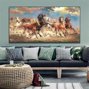 Pintura en lienzo de caballos corriendo blancos grandes, póster de animales moderno de gran tamaño e impresión de imagen artística de pared para decoración del hogar y sala de estar