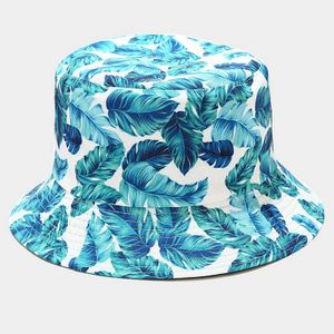 LargeSize Fisherman Hat Réversible Hawaii Korean Sun Protect Hats Summer leaf print Street Wear Hip hop Bucket Cap Bonnet unisexe