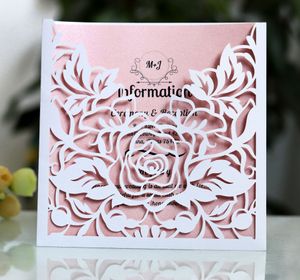 Invitations de mariage coupées au laser OEM chez Multi couleurs Personnalisé creux avec des roses pliées Cartes d'invitation de mariage personnalisée BW-HK130