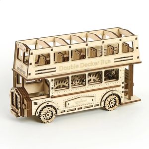 Corte láser Autobús de dos pisos 3d Puzzle Toys Kits de ensamblaje de bricolaje para niños ensamblan modelos de bloques de construcción para niños para adultos para adultos 240122