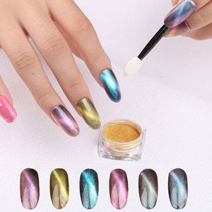 Polvo láser 3D Cat Eye Magnet Nail Powder 6 colores Magic Chameleon Powder Nail Glitter Nail Art Pigmento Manicura