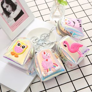 Laser PVC Mini sac à dos Style fermeture éclair hibou alpaga pièce de monnaie sac femmes petit portefeuille mélange couleur mode Pu porte-clés sacs à main étudiant enfant mignon casque argent pochette à main