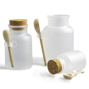 Lastoortsen 12 X vide 100g 200g 300g 500g bouteille en plastique de poudre 100g pot de sel de bain avec cuillère en bois de liège en bois