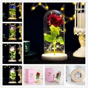 Duit pour toujours Rose avec des lumières LED en verre Dôme Valentin Jour de mariage Anniversaire d'anniversaire Cadeaux d'anniversaire Décoration 5 couleurs FY2498 B1019 Valentins Weddg