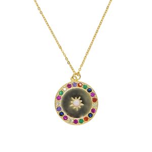 Dernier collier pendentif pièce d'or chic pour femmes dames tailler fleur de soleil opale avec arc-en-ciel CZ élégance beaux bijoux cadeaux de fête