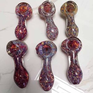 Derniers mini tuyaux en verre Pyrex colorés, brûleur à mazout, accessoires pour fumer, belle cuillère en verre colorée 3D rose violet, outil à main 2,9 pouces