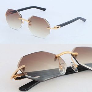 Última moda Gafas de sol sin montura para mujer Diseño de gafas de sol Gafas de sol cuadradas grandes que conducen Gafas con marco de metal Lente marrón dorada Lente gris con corte de diamante Tamaño de lente 55