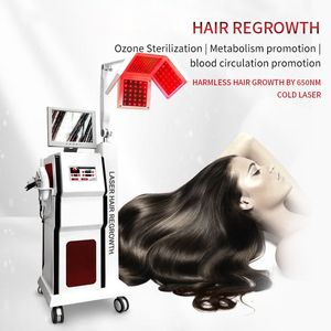 Última máquina de crecimiento del cabello con láser de 650 nm, máquina multifunción 5 en 1 para el crecimiento del cabello con analizador del cuero cabelludo, terapia de pérdida de cabello permanente teñida/champú/grasa