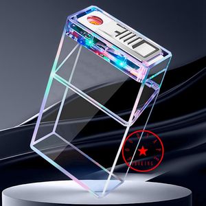 Dernière boîte de rangement de cigarettes pré-roulée en ABS Transparent multifonctionnel, lampe LED colorée Portable, briquet USB, support de boîtier de tabac à herbes sèches