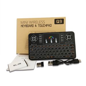 Q9 rétro-éclairage coloré volant air souris intégrée batterie au lithium 2.4G clavier sans fil télécommande pavé tactile pour MINI PC TV BOX