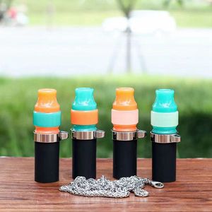 Dernier Fumer Coloré Résine Glow In Dark Filtre Silicone Tuyau Embouchure Conseils Portable Collier En Acier Pendentif Narguilé Shisha Poignée Porte-Cigarette DHL