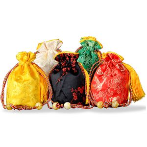Última borla de fondo redondo pequeña bolsa de tela bolsa de joyería con cordón bolsa de brocado de seda china bolsa de regalo de gama alta con forro 6 x 12 cm 1 piezas
