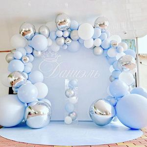 Juego de globos azules de látex, decoración para el primer cumpleaños de un año, fiesta de bienvenida para el futuro bebé, arco de globos para niños, Kit de guirnaldas, decoración de fiesta