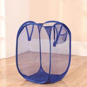 Bolsas de lavandería 1pc Canasta Deluxe Mesh Hamper Clotter Sorteo de almacenamiento plegable Caja de bolsas Open Bin abierta