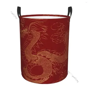 Sacs à linge panier de salle de bain dragon doré sur fond rouge pliant vêtements sales panier sac de rangement à domicile