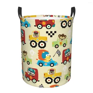 Sacs à linge Basket pliant Cartoon Car Racing with Racer Round Storage Bin Large Hamper Beautiful Toy Backet Organisateur