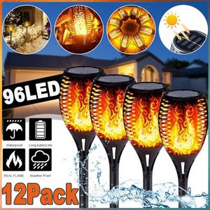 Lawn Lamps 1/2/4/6/8/10/12Pcs Solar Flame Torch Light Flickering Light Waterproof Garden Decoration Outdoor Lawn Path Yard Patio Floor Lamp P230406