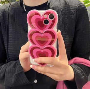 Coques de téléphone motif d'amour rose en couches mode transparente couverture arrière mignonne pour iPhone 14 Plus 13 12 11 Pro Max