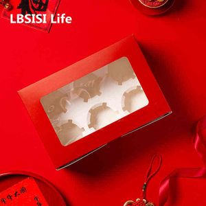 LBSISI Life 10 pcs Nouvel An Chinois Cupcake Box Fête Du Printemps Fête De Noël Jaune D'oeuf Croustillant Chocolat Emballage Faveurs Boîte Rouge H1231