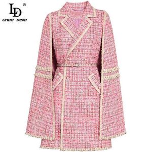 LD LINDA DELLA Diseñador de moda Otoño Invierno Abrigos de capa de alta calidad Mujeres de doble pecho Bolsillo con cinturón Chaquetas rosadas cálidas 211230