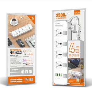 Chargeurs LDNIO prise US interrupteur d'alimentation 4 prises USB prise électrique carte enfichable 2M ligne câble parasurtenseur SC4408