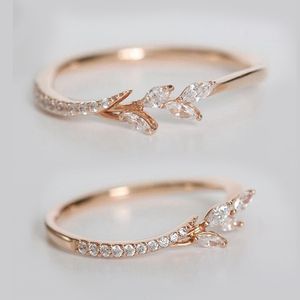 Feuille cristal bagues de fiançailles femmes éternité bague de mariage pour femme or Rose bijoux cadeaux