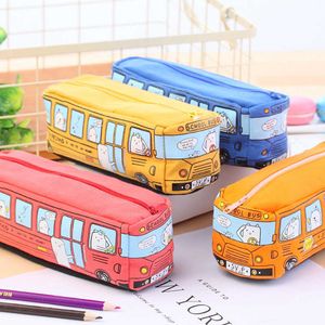Learning Toys Cat Bus School Bus Pencil Case Canvas PencilsBags Kawaii Boy Girl Capacity School Supplies Stationery Cosmetic Bag 2021New R230822