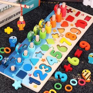 Jouets d'apprentissage enfants Montessori mathématiques pour les tout-petits puzzle en bois éducatif numéro de pêche forme correspondant trieur jeux de société jouet cadeau 231201