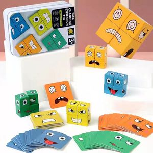 Learning Toys Montessori Expression Facechanging Cube Early Preschool Teaching Intelligence Match Puzzle Wooden Educational Kid 230816